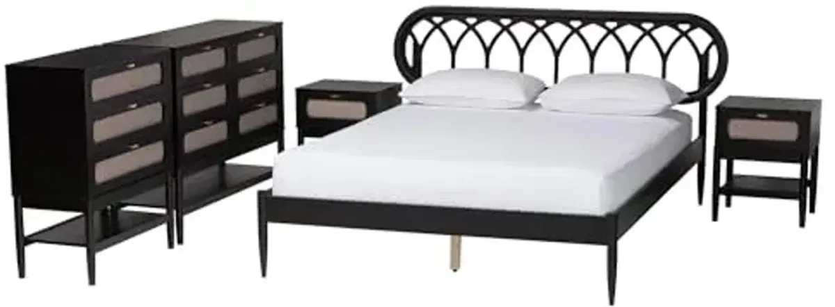 Baxton Studio Florica Art Deco Platform Bed Set, 5-Piece, Queen, Beige/Black