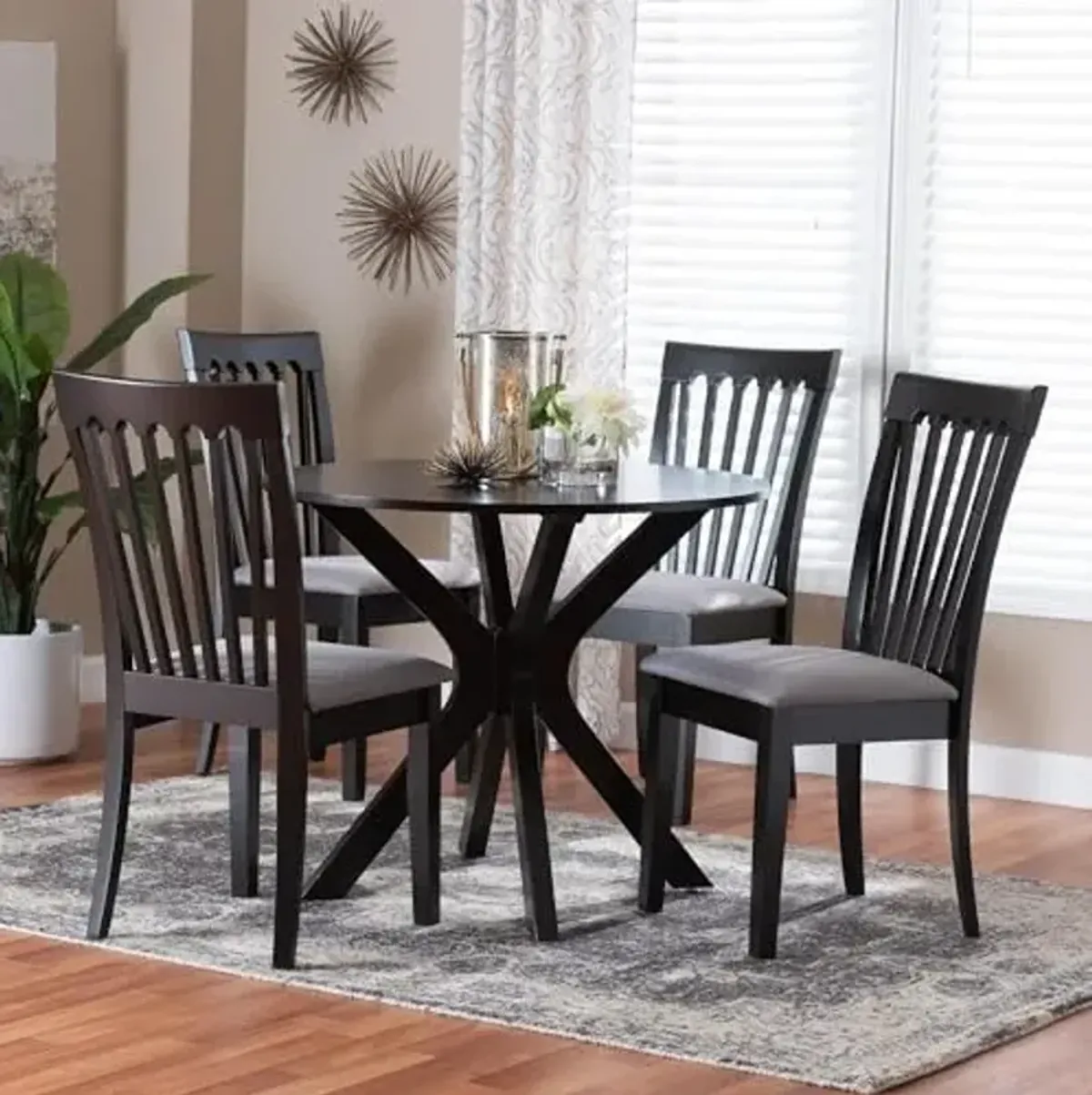 Baxton Studio Lore Dining Set, 5-Piece, Grey/Dark Brown