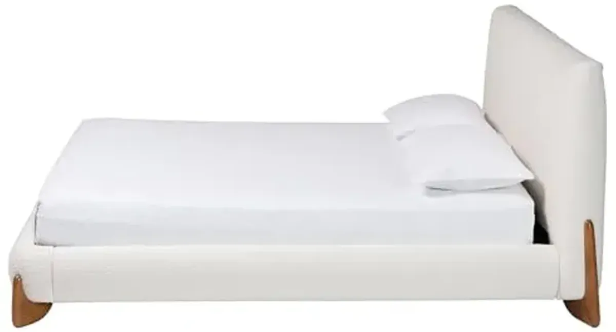 Baxton Studio Vinicio Mid-Century Modern Cream Boucle King Platform Bed