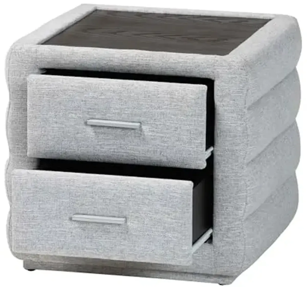 Baxton Studio Cadmus Channel-Tufted Fabric Nightstand, 2-Drawer, Light Grey