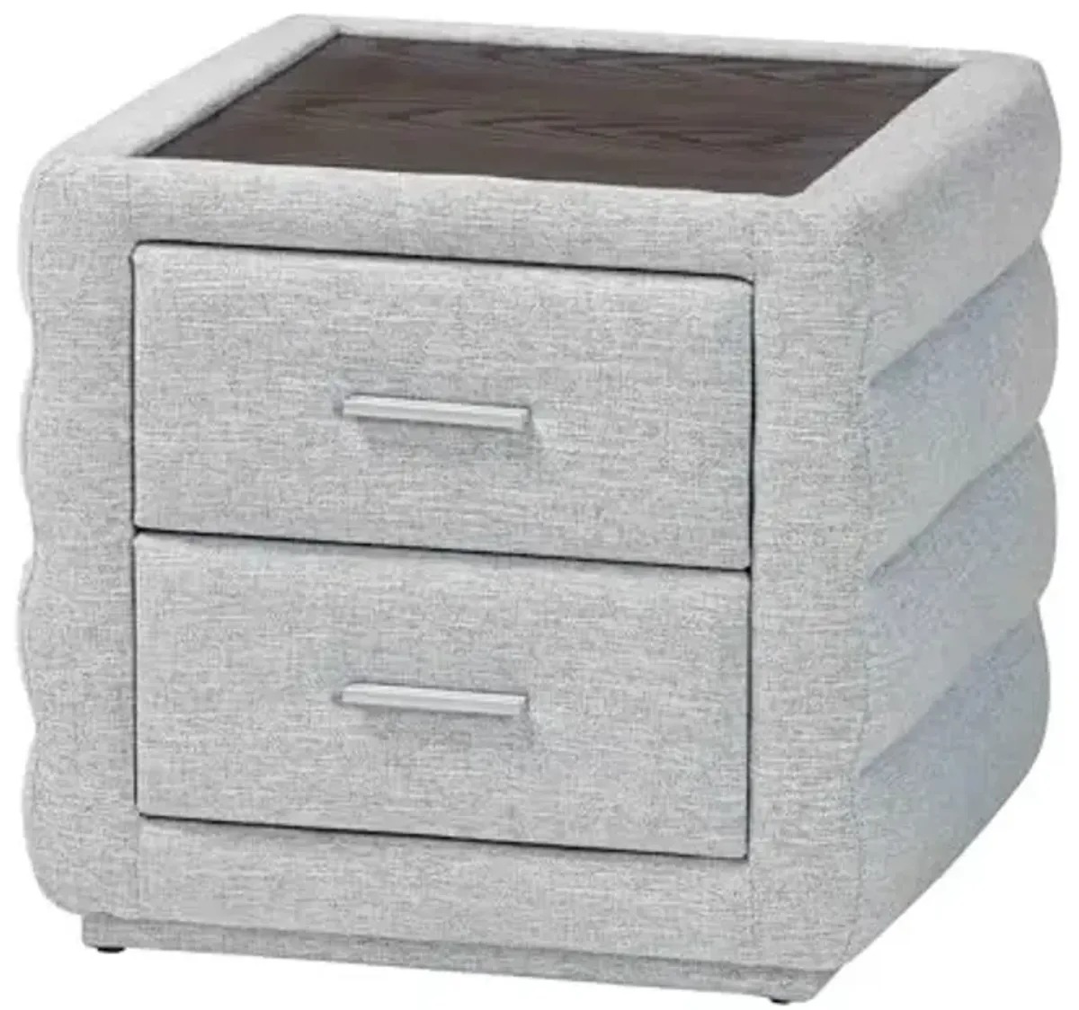 Baxton Studio Cadmus Channel-Tufted Fabric Nightstand, 2-Drawer, Light Grey