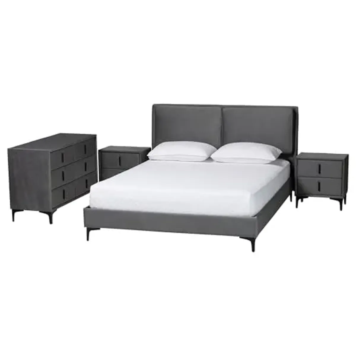 Baxton Studio Etienne Modern Slate Gray Velvet Queen 4-Piece Bedroom Set