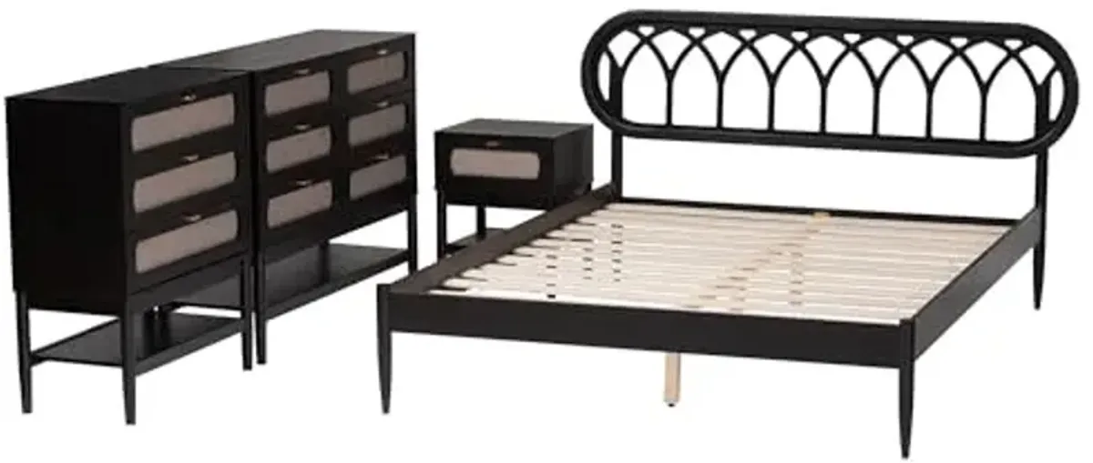 Baxton Studio Florica Art Deco Platform Bed Set, 4-Piece, Queen, Beige/Black