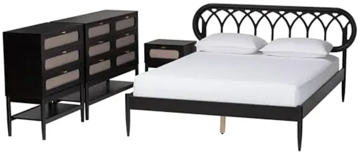 Baxton Studio Florica Art Deco Platform Bed Set, 4-Piece, Queen, Beige/Black