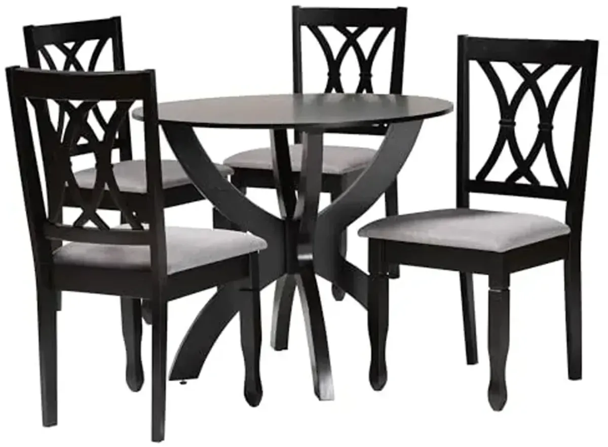 Baxton Studio April Modern Grey Fabric and Dark Brown Finished Wood 5-Piece Dining Set