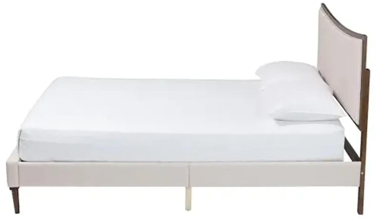Baxton Studio Nikolai Mid-Century Channel Tufted Beige Fabric and Wenge Brown Wood Queen Bed