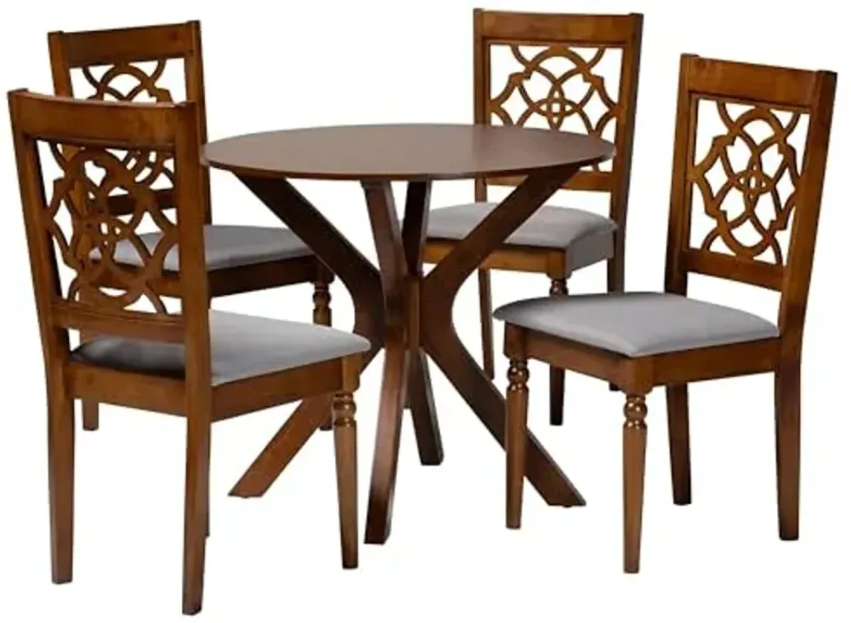 Baxton Studio Sadie Dining Set with Cut-Out Backrests, 5-Piece, Grey/Walnut Brown