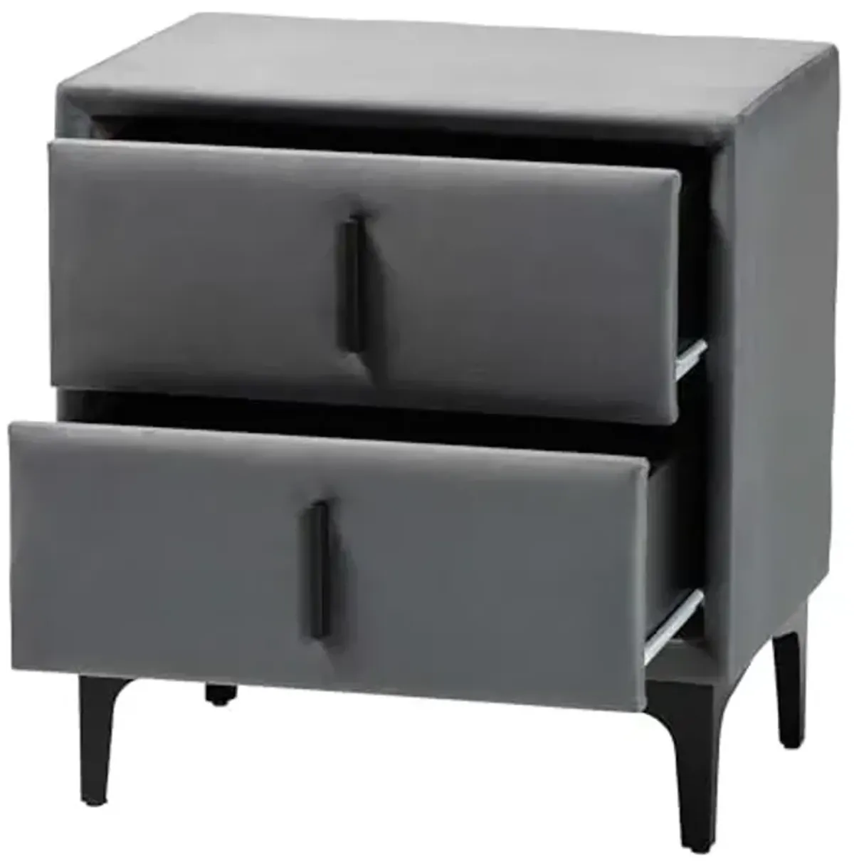 Baxton Studio Etienne Velvet Fabric Nightstand, 2-Drawer, Slate Grey/Black