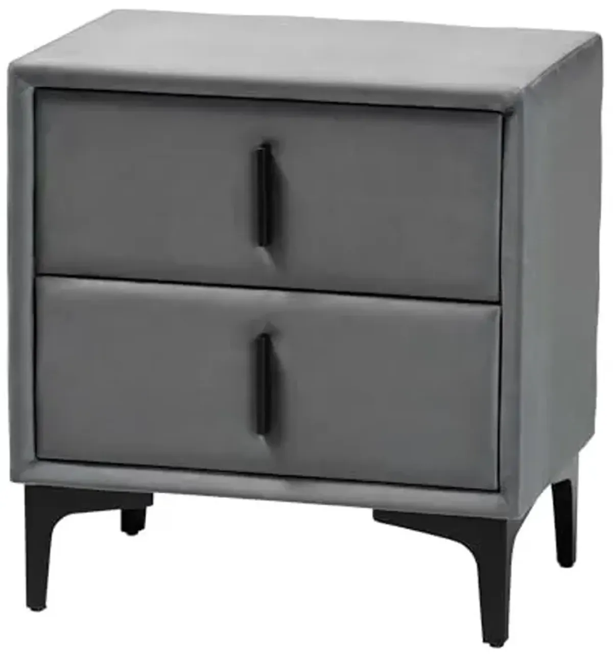 Baxton Studio Etienne Velvet Fabric Nightstand, 2-Drawer, Slate Grey/Black
