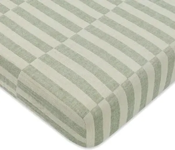 Babyletto 100% Organic Cotton Mini Crib Sheet, GOTS-Certified, Fitted 360°, Ultra-Soft and Breathable Muslin - Moss Green Offset Stripe