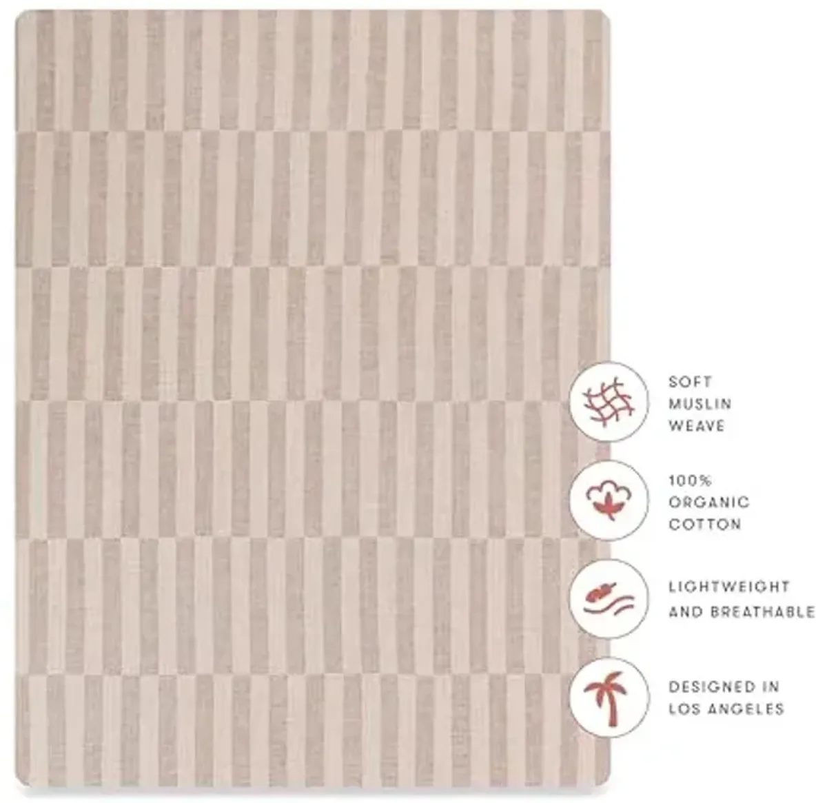 Babyletto 100% Organic Cotton All-Stages® Midi Crib Sheet, GOTS-Certified, Fitted 360°, Ultra-Soft and Breathable Muslin - Cocoa Offset Stripe