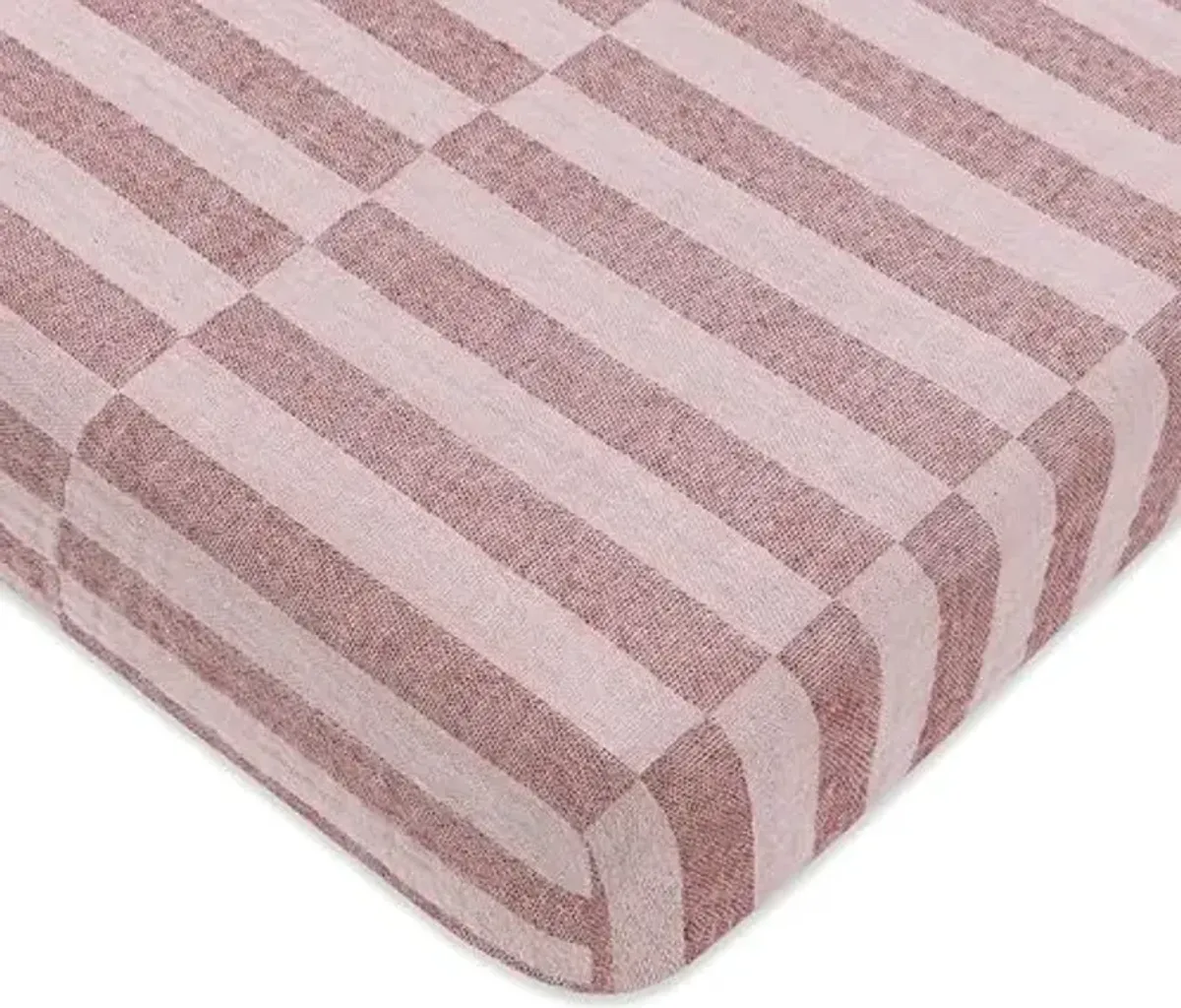 Babyletto 100% Organic Cotton Mini Crib Sheet, GOTS-Certified, Fitted 360°, Ultra-Soft and Breathable Muslin - Maroon Offset Stripe
