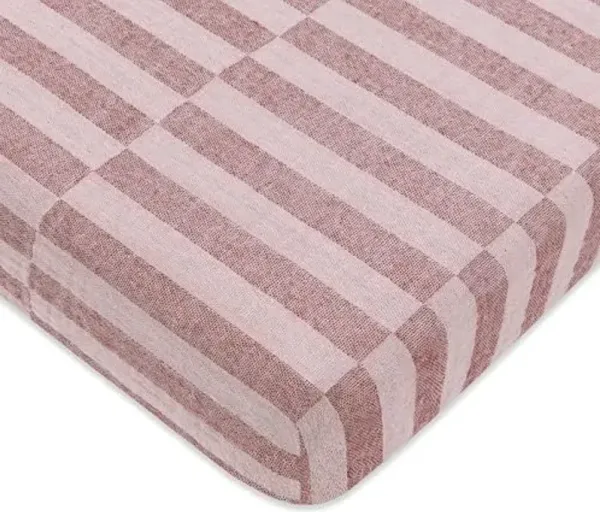 Babyletto 100% Organic Cotton Mini Crib Sheet, GOTS-Certified, Fitted 360°, Ultra-Soft and Breathable Muslin - Maroon Offset Stripe