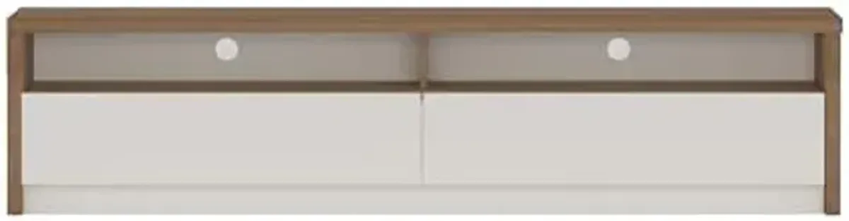 Manhattan Comfort Duncan 70" TV Stand Entertainment Center with Easy Snap Assembly, Full Extension Drawers and Open Shelves, Modern Console Table for Living Room, Maple and Off White