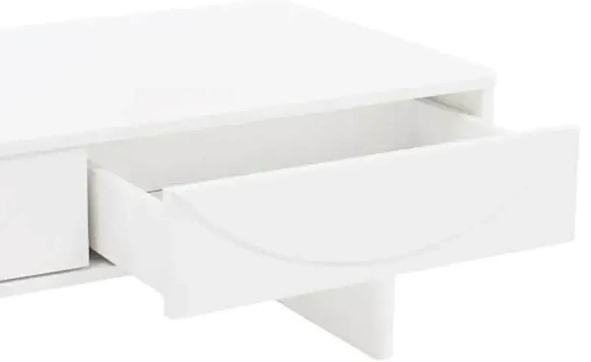 Manhattan Comfort Ella 47" Coffee Table with Storage, 2 Full Extension Drawers, Open Shelf, Rounded Edges, Sled Legs, and Sleek Handle-Free Design, Modern Living Room Furniture, White