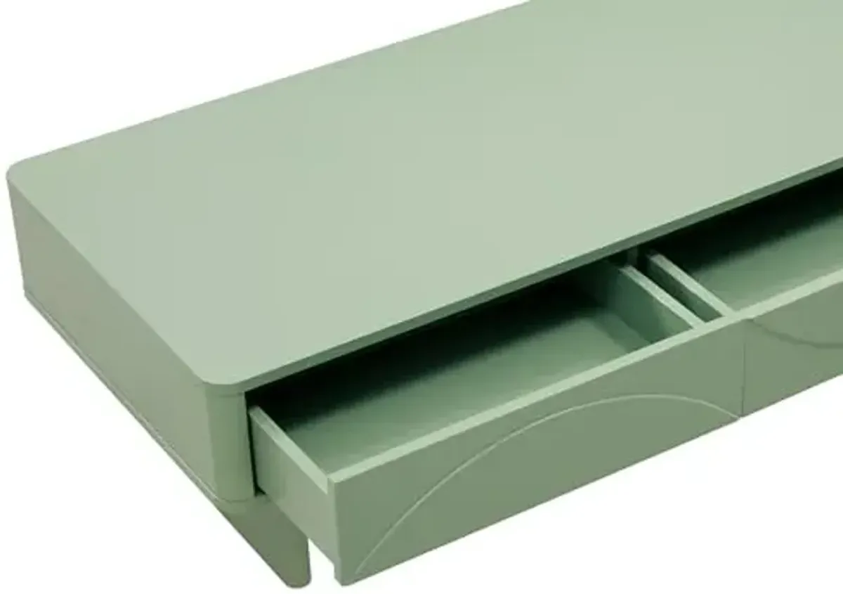 Manhattan Comfort Ella 47" Coffee Table with Storage, 2 Full Extension Drawers, Open Shelf, Rounded Edges, Sled Legs, and Sleek Handle-Free Design, Modern Living Room Furniture, Sage Green