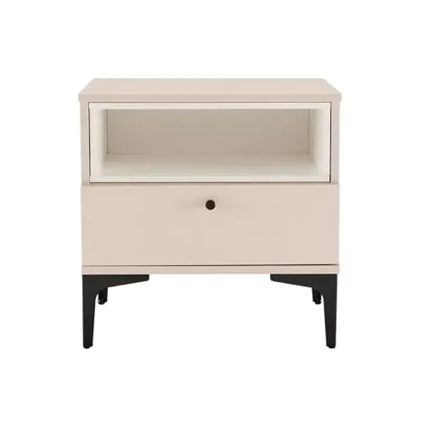Manhattan Comfort Amara Nightstand with Drawer and Open Cubby, Decorative Accent Table with Metal Legs, Small Bedside Table or Side Table with Storage for Bedroom or Office in Pale Rose and White