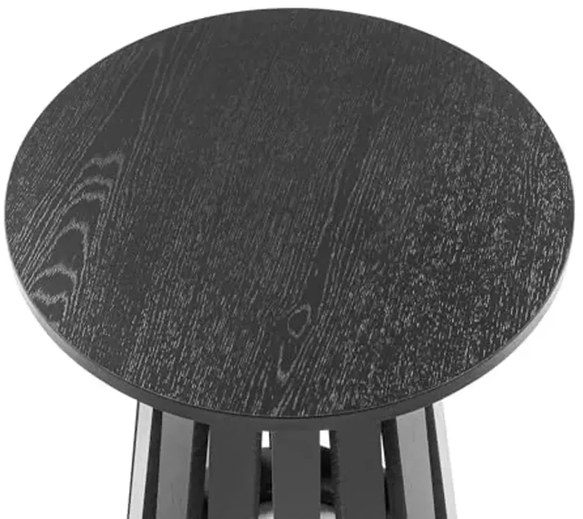 Manhattan Comfort Layla Round End Table with Slatted Conical Base, Elegant Wood Grain Finish, Stylish and Functional Modern Accent Stand for Living Room or Bedroom, Black