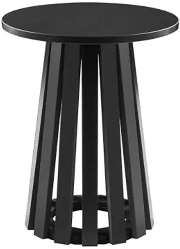 Manhattan Comfort Layla Round End Table with Slatted Conical Base, Elegant Wood Grain Finish, Stylish and Functional Modern Accent Stand for Living Room or Bedroom, Black