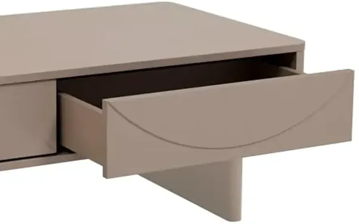 Manhattan Comfort Ella 47" Coffee Table with Storage, 2 Full Extension Drawers, Open Shelf, Rounded Edges, Sled Legs, and Sleek Handle-Free Design, Modern Living Room Furniture, Mocha