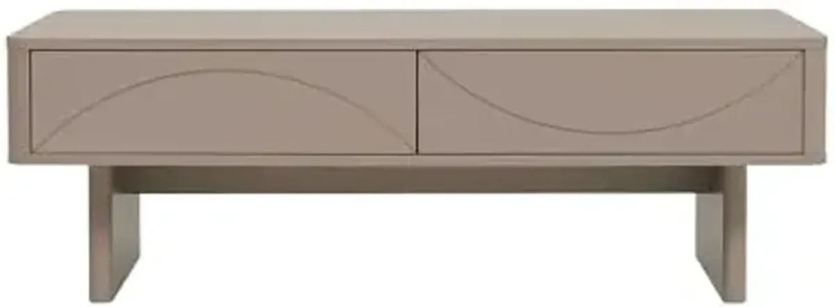 Manhattan Comfort Ella 47" Coffee Table with Storage, 2 Full Extension Drawers, Open Shelf, Rounded Edges, Sled Legs, and Sleek Handle-Free Design, Modern Living Room Furniture, Mocha