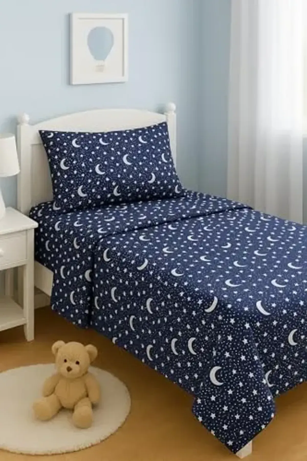 Heritage Kids 4 Piece Full Sheet Set,Constellation Outerspace with Moon and Stars Pattern, Cozy and Durable with 2 Pillow Cases, 1 Fitted Sheet, 1 Flat Sheet