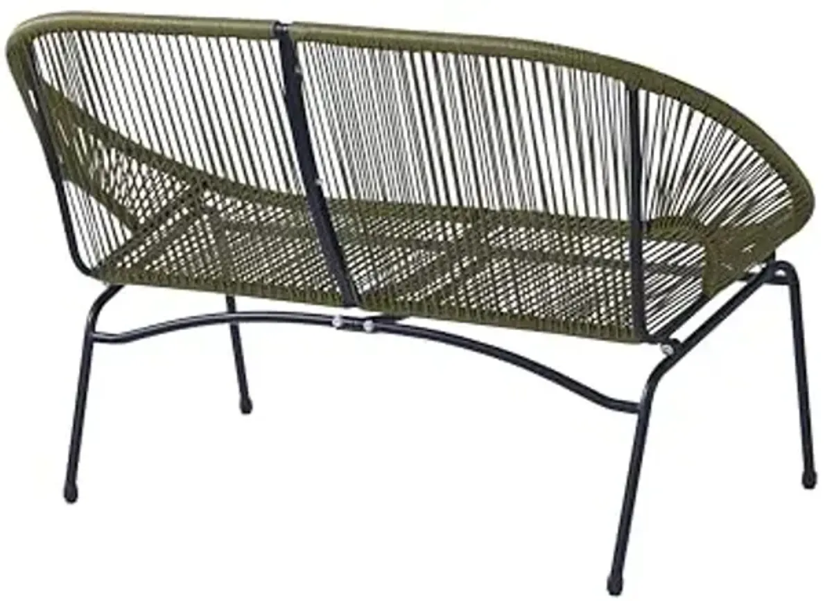 Christopher Knight Home Dessa Patio Iron Frame and Wicker Loveseat, Outdoor 2-Seater Sofa, Woven Faux Rattan Conversation Seating for Backyard, Garden, Balcony, Poolside, Porch, Deck, Green+Black