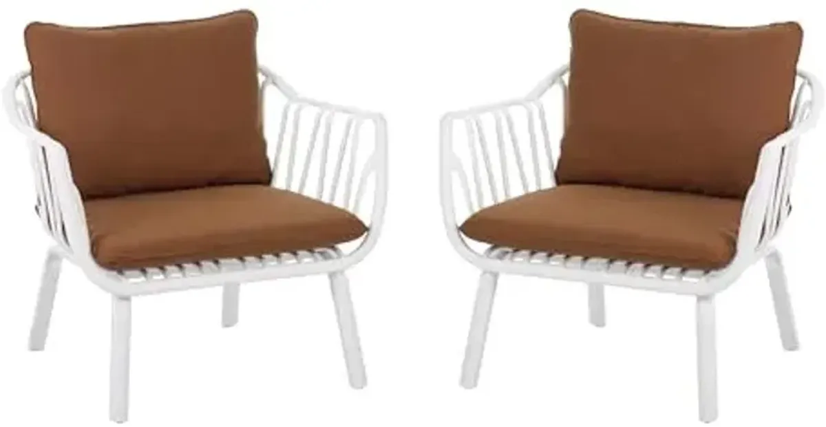 Christopher Knight Home Set of 2 Huron Indoor/Outdoor Polypropylene and Iron Frame Club Chairs, Patio Conversation Seating/Armchair for Garden, Backyard, Poolside, Removable Cushions, White+Brown