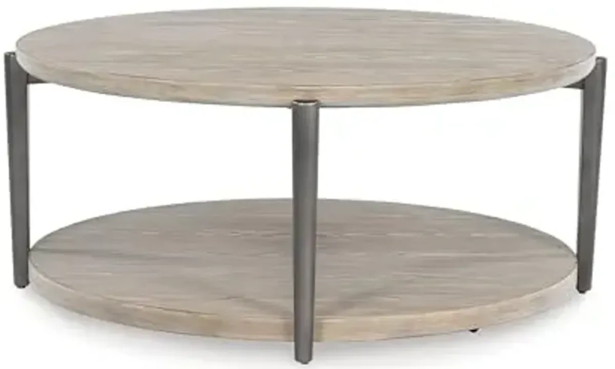 Signature Design by Ashley Dyonton Round Coffee Table with Wheels, Light Grayish Brown