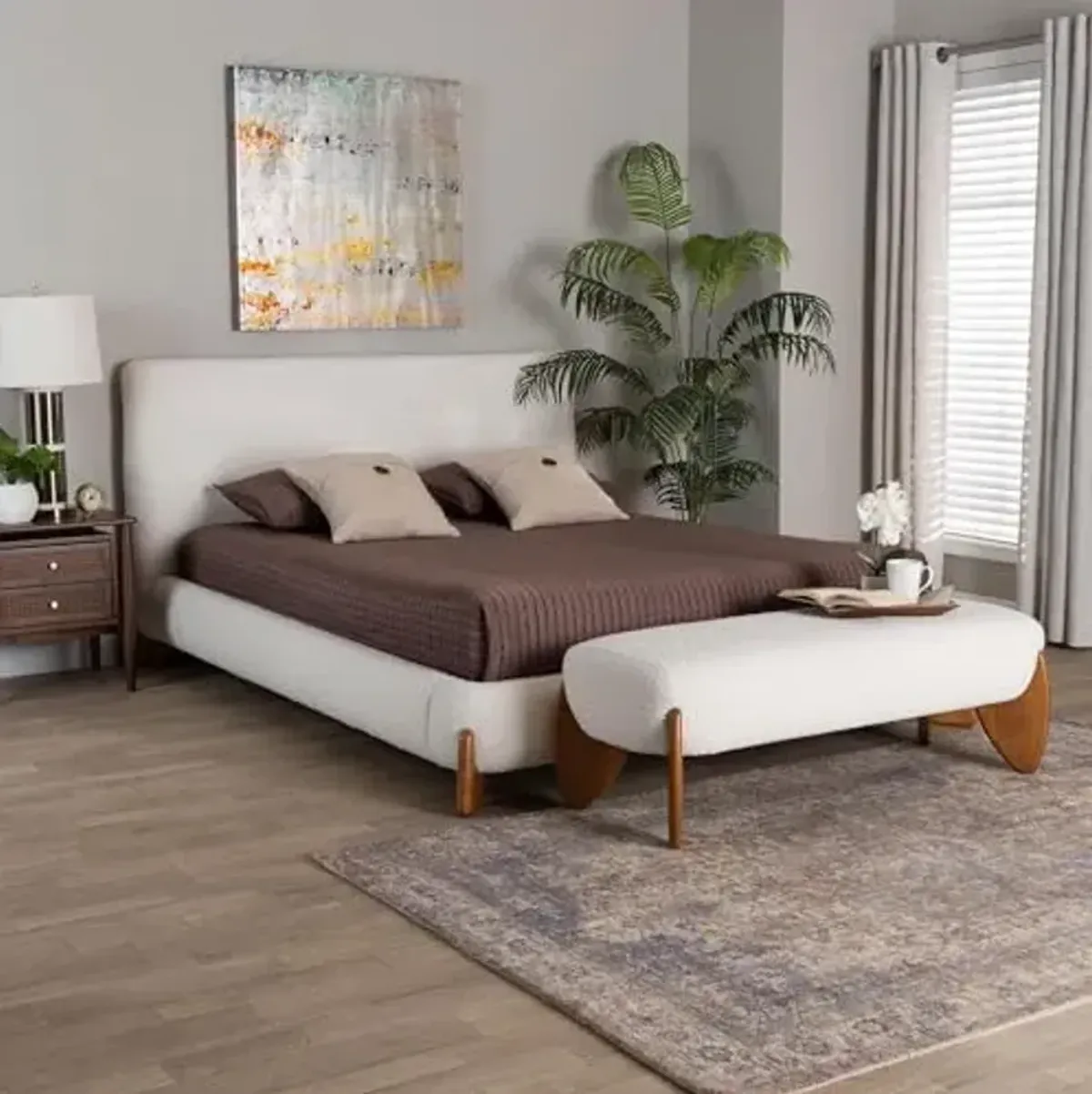 Baxton Studio Vinicio Modern Cream Boucle and King 2-Piece Bedroom Set