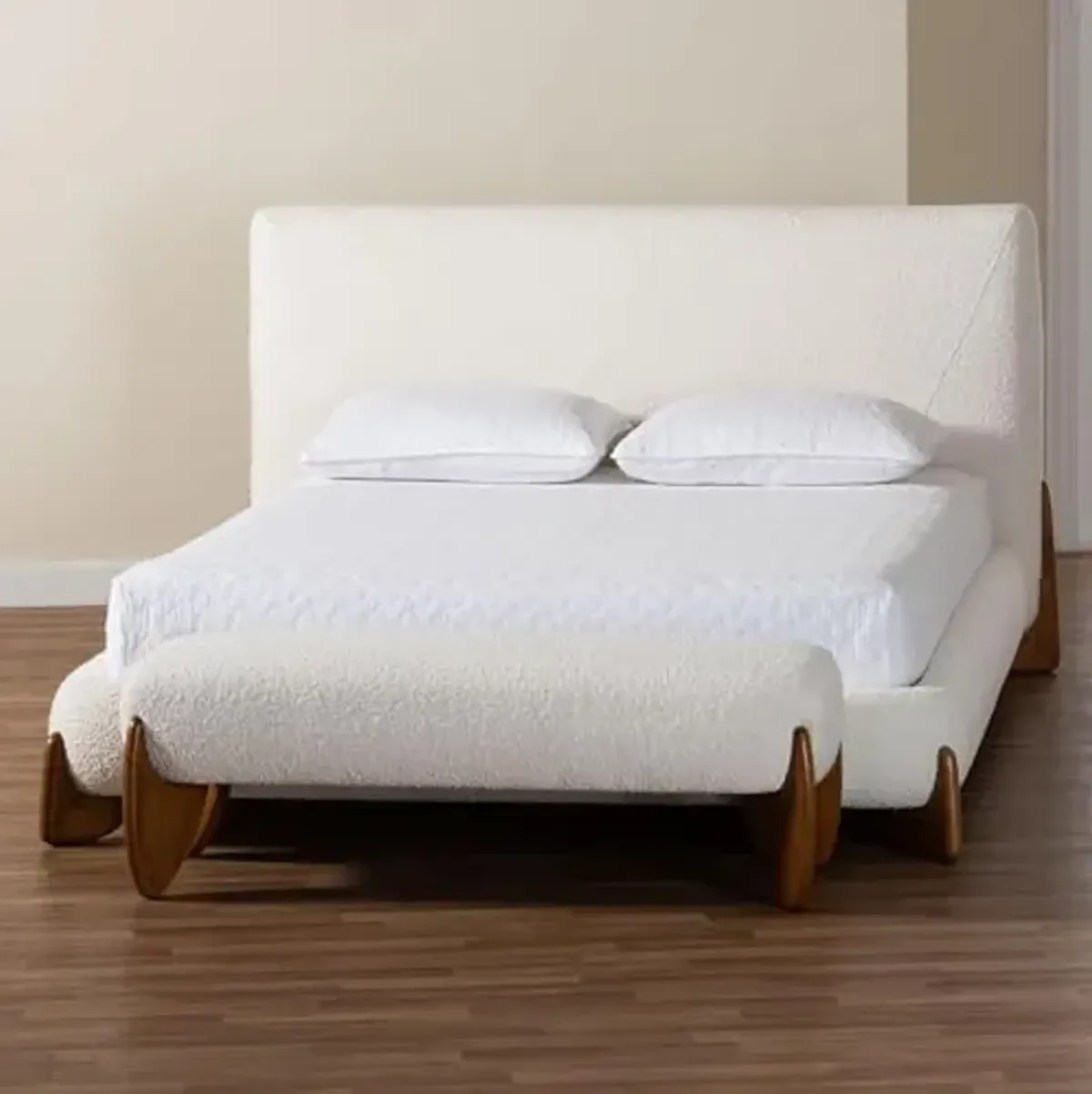 Baxton Studio Vinicio Modern Cream Boucle and King 2-Piece Bedroom Set