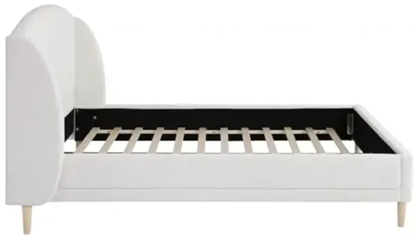 Christopher Knight Home Hazel Queen Size Bed Frame, Upholstered Platform Bed, Soft Boucle Wingback Headboard, Wood Bed Support and Slats, Curved-Shaped Headboard Queen Bed for Adult, 44.50" H White