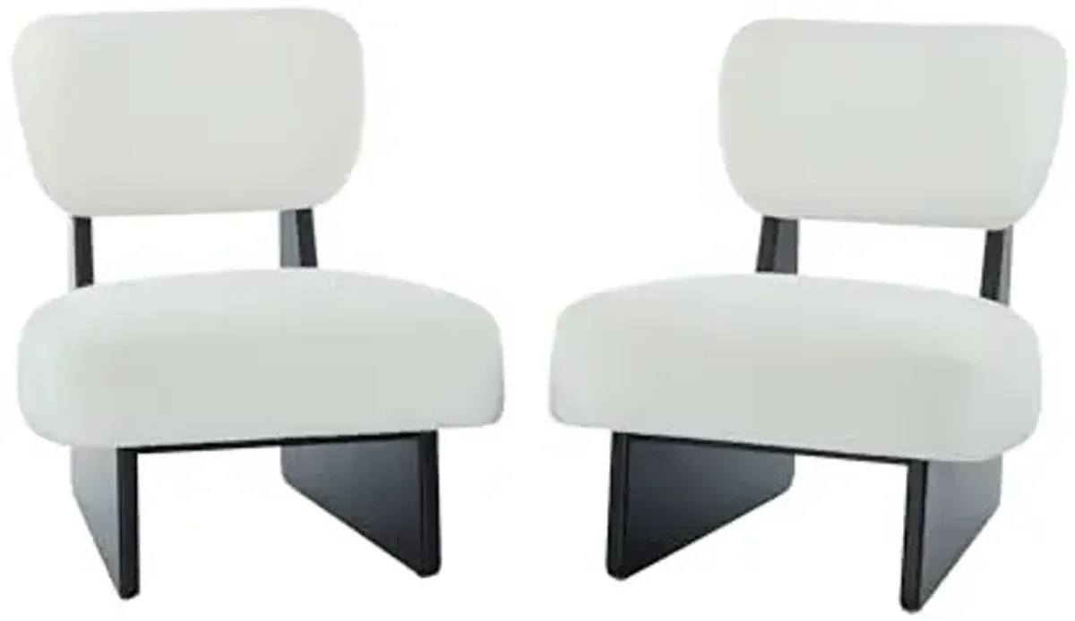 Christopher Knight Home Mores Low Profile Accent Chair Set of 2, Modern Living Room Armless Lounge Chair, Fabric Comfy Reading Chair for Bedroom, Wooden Frame and Thick Padded Seat, Black+White