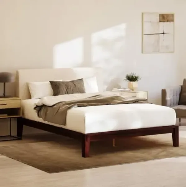 Nectar Bamboo Platform Bed Frame & Upholstered Headboard - Twin XL - Walnut/Linen - Floating Center Support Legs - 12” Height - Easy Tool Free Set Up - Sturdy Wooden Slats - Holds Up To 500 lbs