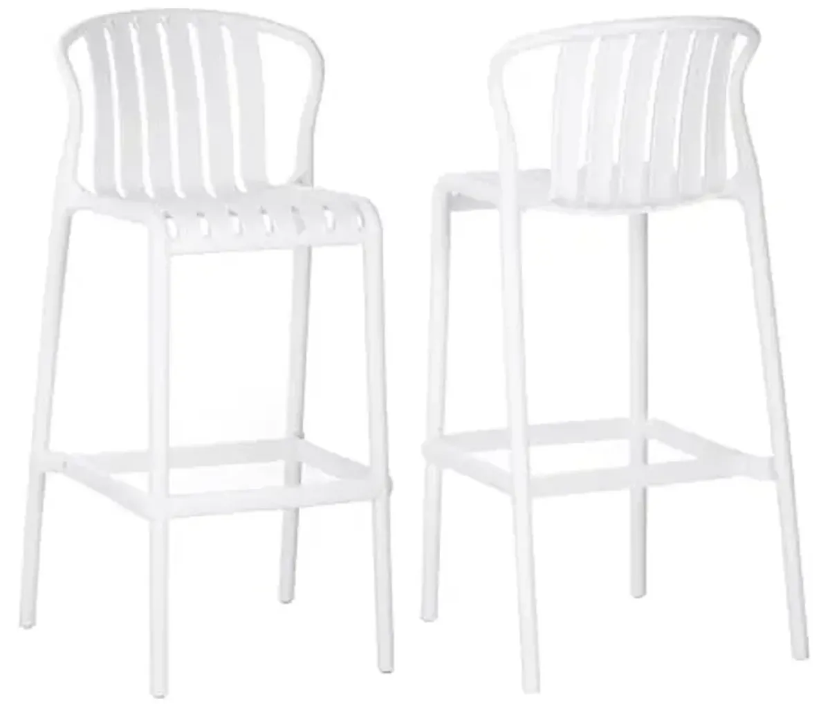 Christopher Knight Home Lenno Outdoor Plastic Bar Stools Set of 2, Patio Bar Chair with Stylish Perforated Slat Back Design, Comfortable Lightweight Seating for Backyard or Terrace, White