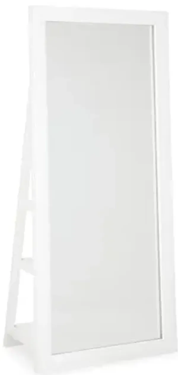Signature Design by Ashley Evesen Modern Full Length Thick Framed Floor Standing Mirror with LED Lights and 3 Shelves, White