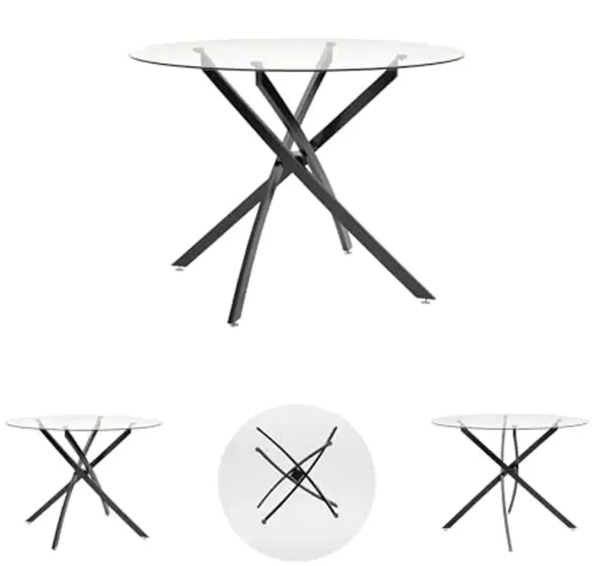 Signature Design by Ashley Pharwynn Modern Glass Tabletop Dining Table with Cross-Shaped Base, Black