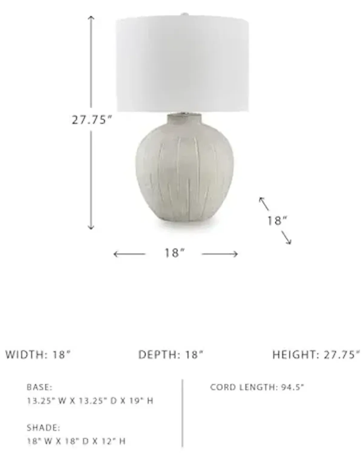 Signature Design by Ashley Calbert Vintage Polyresin Table Lamp with 3-Way Switch, Light Gray & White