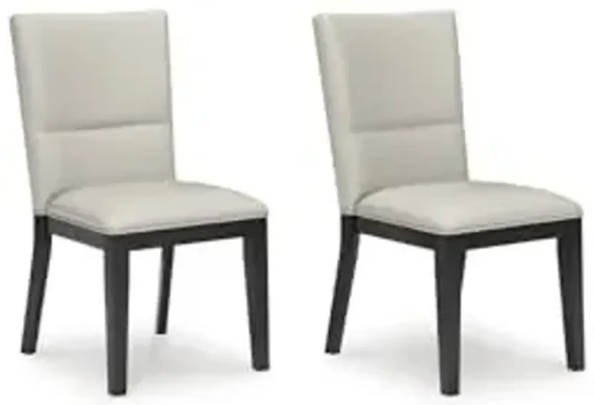 Signature Design by Ashley Glinari Modern Indoor Faux Leather Upholstered Armless Solid Wood Dining Chair with 4 Legs, Set of 2, White & Black