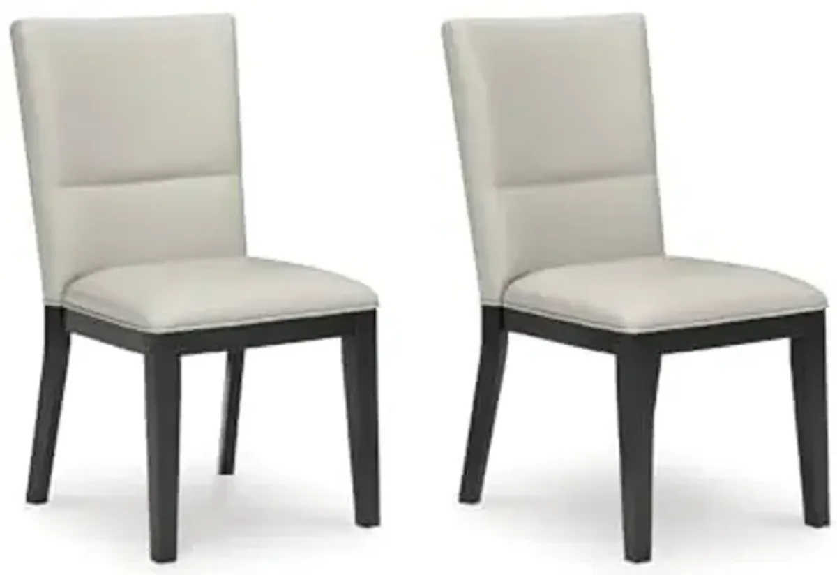Signature Design by Ashley Glinari Modern Indoor Faux Leather Upholstered Armless Solid Wood Dining Chair with 4 Legs, Set of 2, White & Black