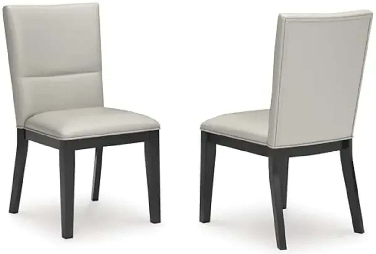 Signature Design by Ashley Glinari Modern Indoor Faux Leather Upholstered Armless Solid Wood Dining Chair with 4 Legs, Set of 2, White & Black
