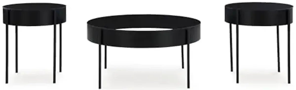 Signature Design by Ashley Ardoline Modern Tempered Glass Tabletop Table Set with 4 Legs, Set of 3, Black