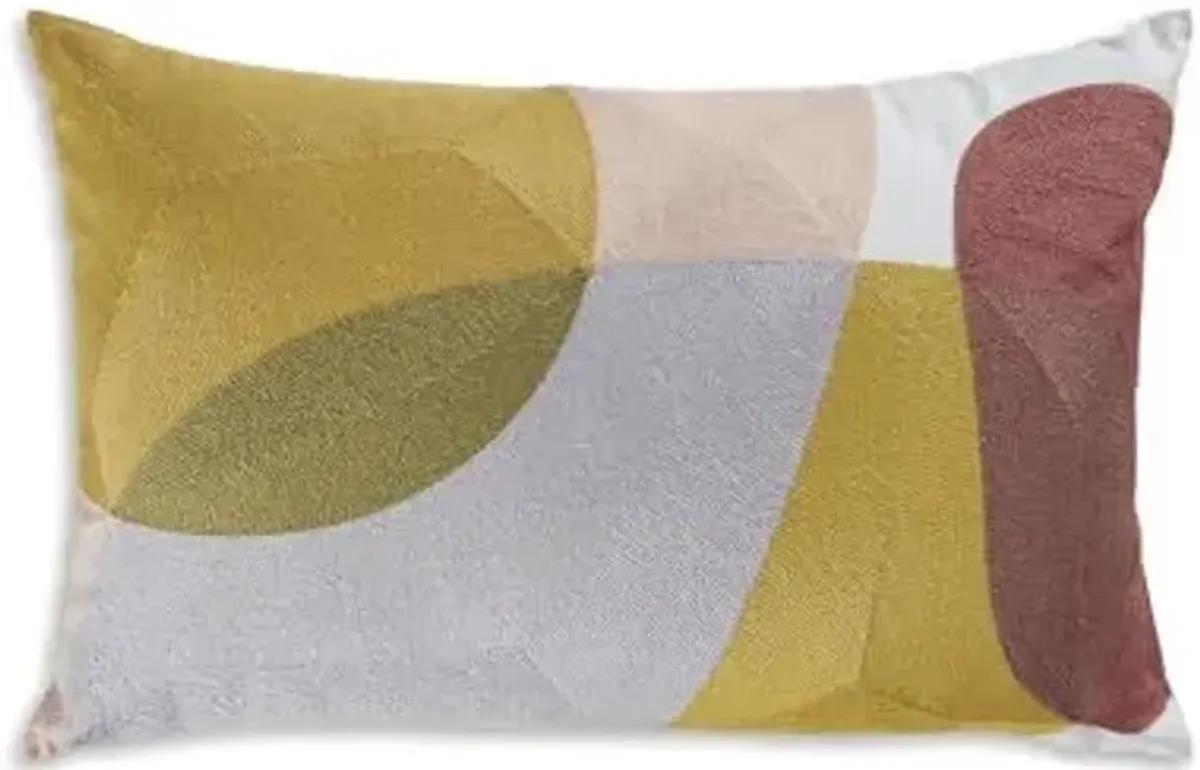 Signature Design by Ashley Varness Mid Century Embroidered Machine Washable Geometric Accent Pillow with Zipper Closure, Yellow & Light Gray