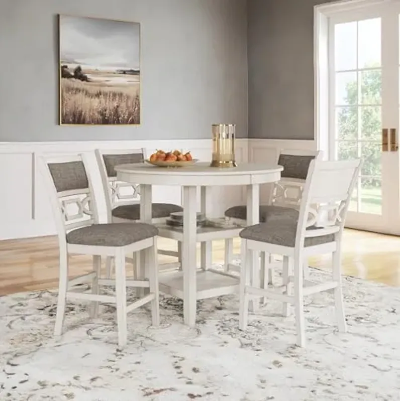 Signature Design by Ashley Erinberg Casual Counter Height Dining Table and 4 Armless Upholstered Bar Stools with Footrest and 2 Shelves, Set of 5, White & Light Gray