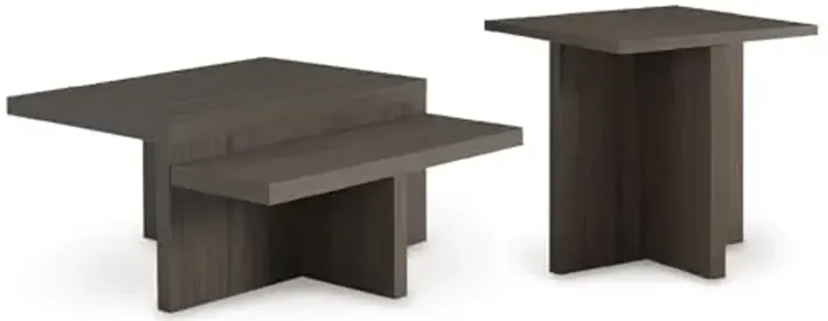 Signature Design by Ashley Zendex Contemporary Table Set with Pedestal Base, Set of 2, Dark Brown