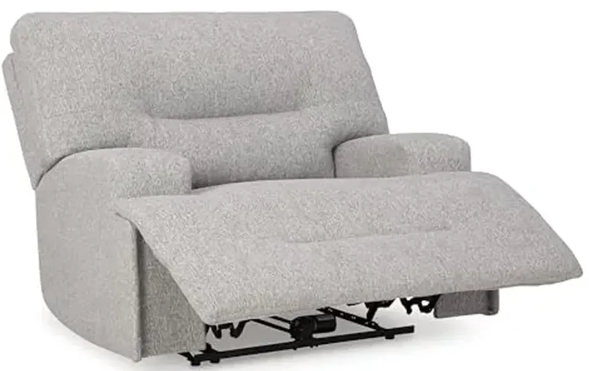 Signature Design by Ashley Acklen Place Contemporary Indoor Zero-Gravity Stain Resistant Oversized Upholstered Power Recliner with Adjustable Headrest and USB Port, Light Gray