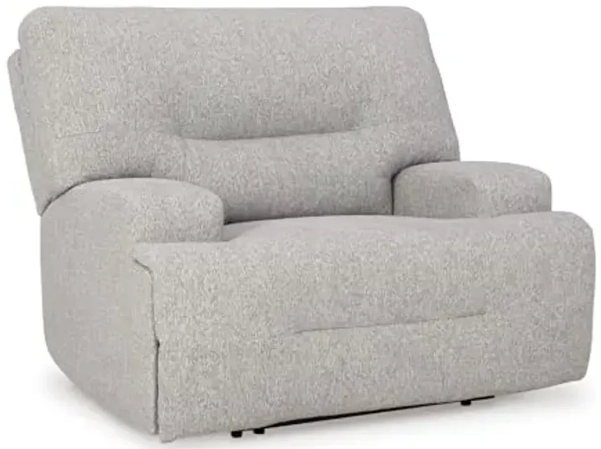 Signature Design by Ashley Acklen Place Contemporary Indoor Zero-Gravity Stain Resistant Oversized Upholstered Power Recliner with Adjustable Headrest and USB Port, Light Gray