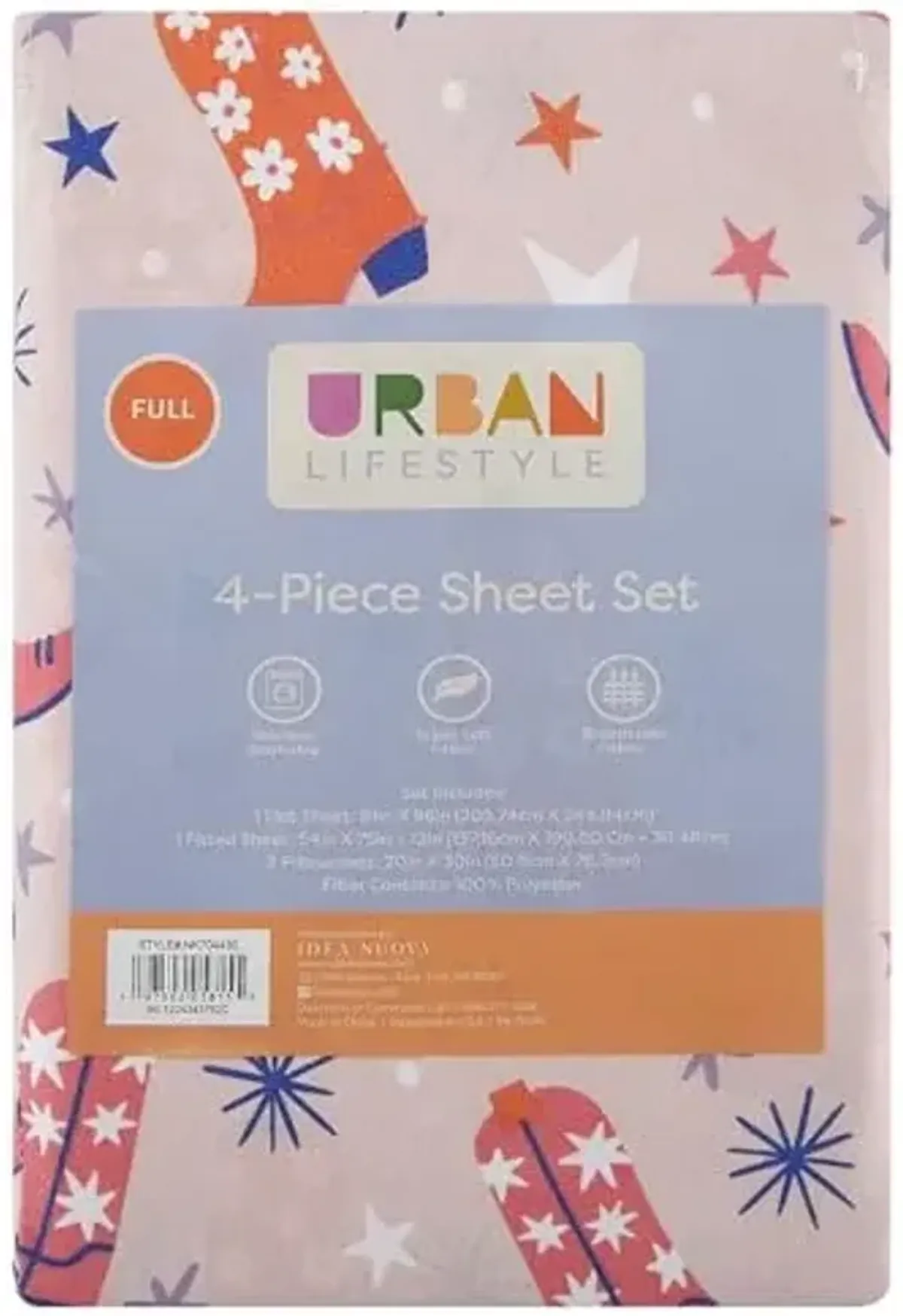 Urban Lifestyle 4 Piece Sheet Set, Including Top Sheet, Fitted Sheet and 2 Pillow Cases, Western Cowboy Boot, Full