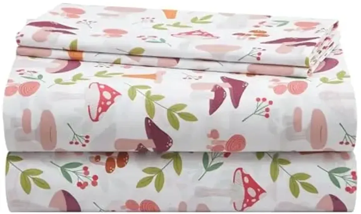 Urban Lifestyle 3 Piece Sheet Set, Including Top Sheet, Fitted Sheet and Pillow Case, Wild Mushroom Print, Twin
