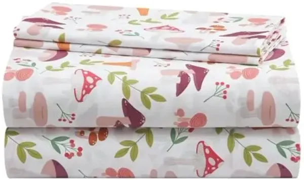 Urban Lifestyle 3 Piece Sheet Set, Including Top Sheet, Fitted Sheet and Pillow Case, Wild Mushroom Print, Twin